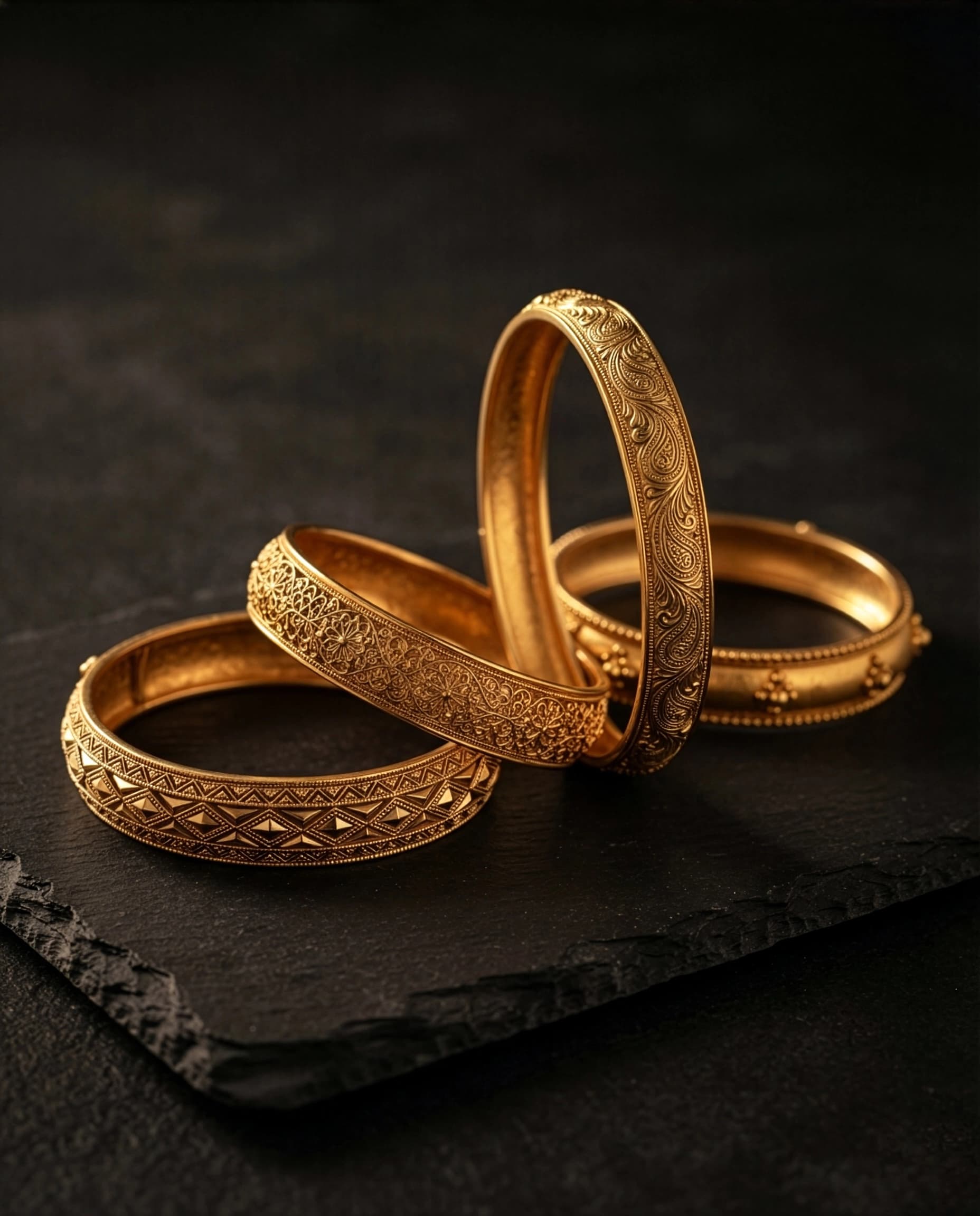 Heritage Engraved Gold Bangles, alternate view