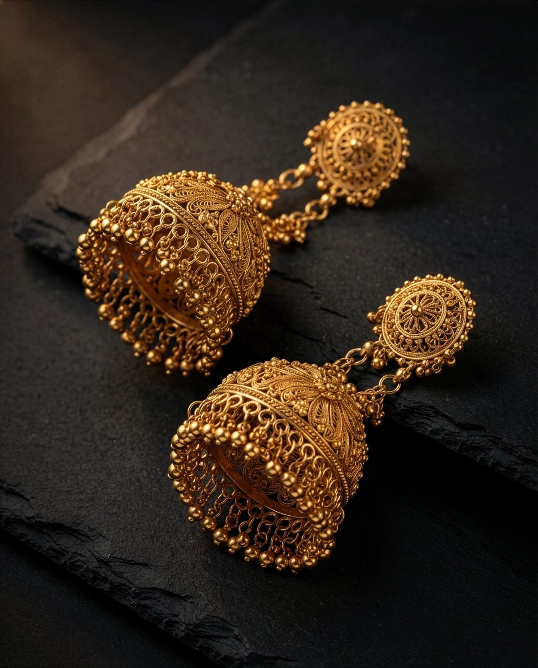 Heritage Filigree Jhumka Earrings, alternate view