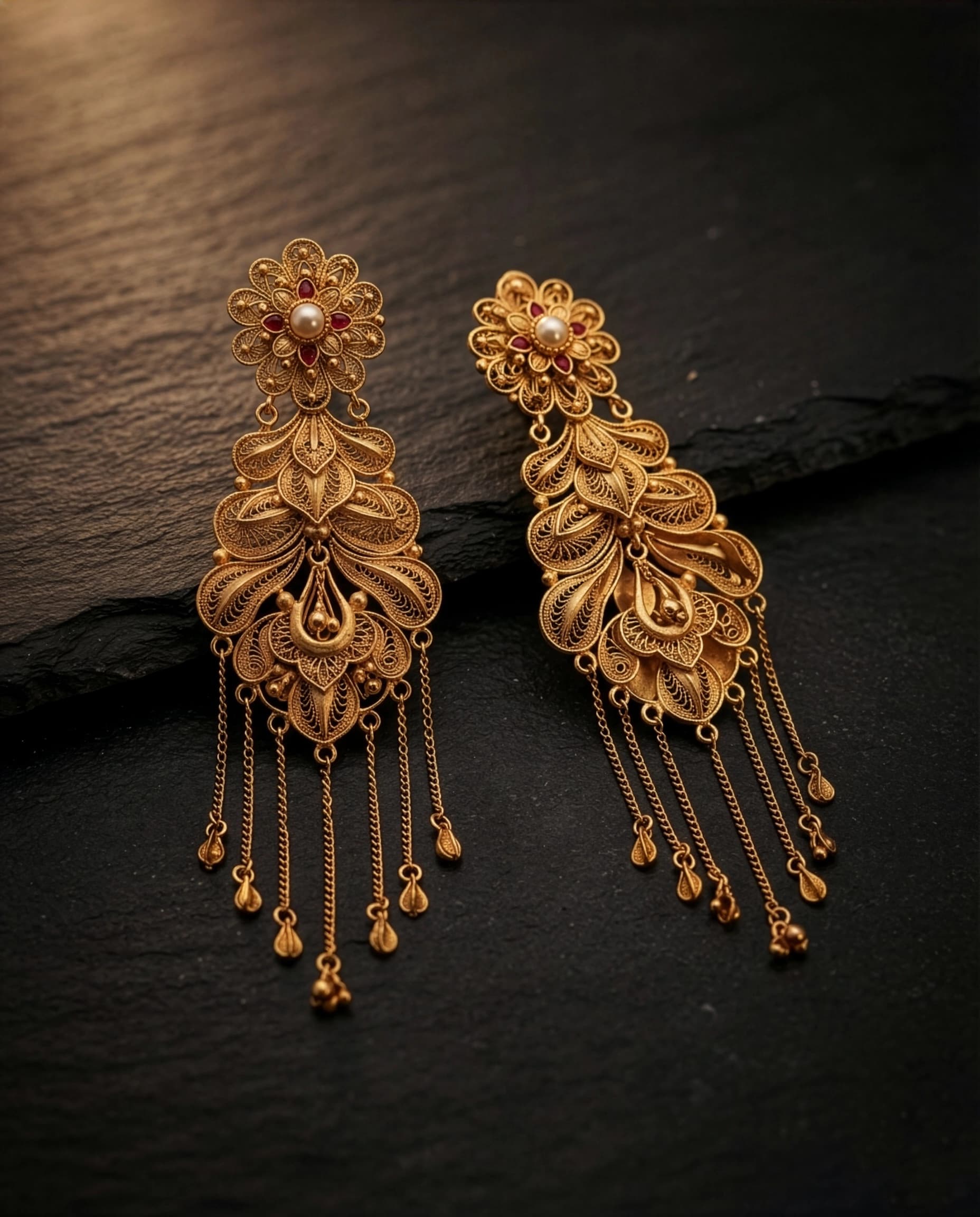 Royal Floral Cascade Earrings, alternate view